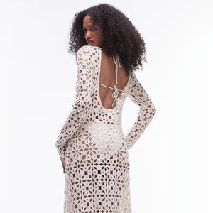 Topshop Crochet Lacy Knit Womens long sleeve maxi dress SMALL/MEDIUM new w tags